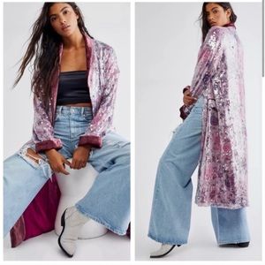 Free People Kealey Sequin Duster Velvet Cardigan Jacket Kimono